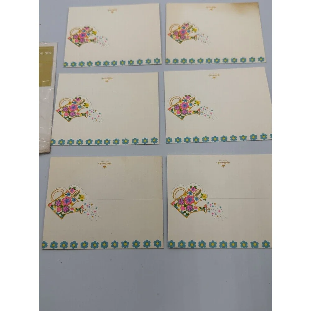 Vintage Hallmark Shower Place Cards Watering Can Floral Design 8 Count